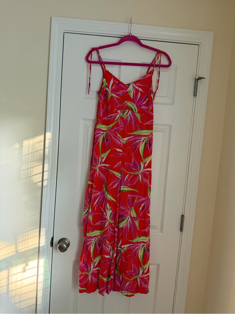 Old Navy Floral Bright Pink Coral Green jumpsuit pants